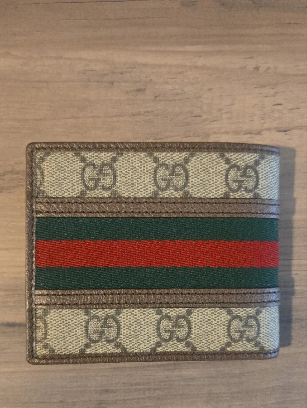 Gucci Men's GG Canvas Bifold Wallet with Green and Red Web